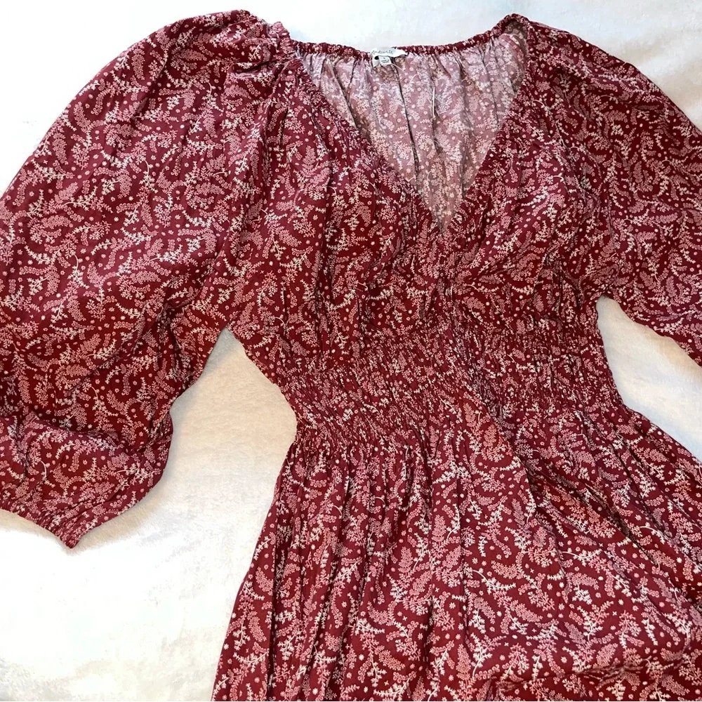 Madewell Red Paisley Floral Puff Sleeve Dress sz S NWT! - Picture 6 of 11